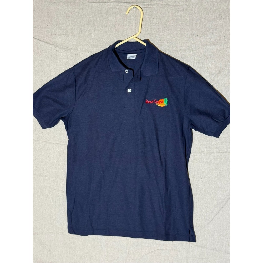 Vintage Grand Canyon Embroidered Polo Mens Large Navy Blue Vantage USA Pique